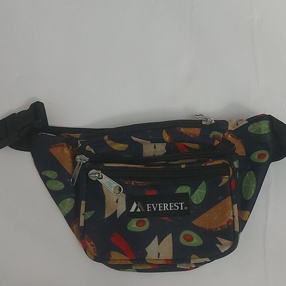 Everest Navy Blue Taco Food Print Fanny Pack Belt. 90s Coconut Girl Bohemian - Picture 3 of 4